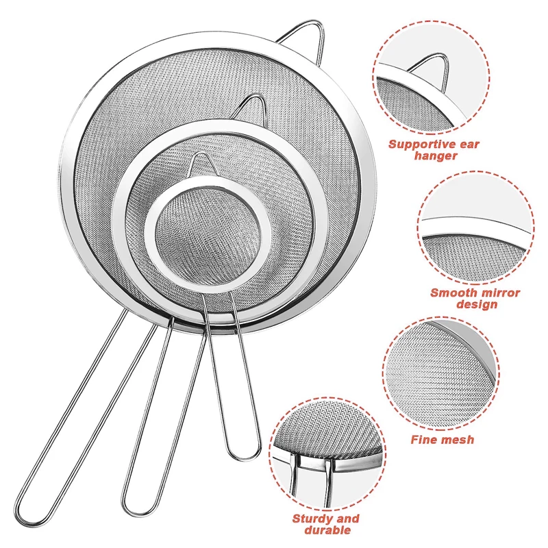 1/3/4Pcs/Set Stainless Steel Wire Fine Mesh Oil Strainer Flour Colander Sieve Sifter Pastry Baking Tools Kitchen Accessories - Image 4