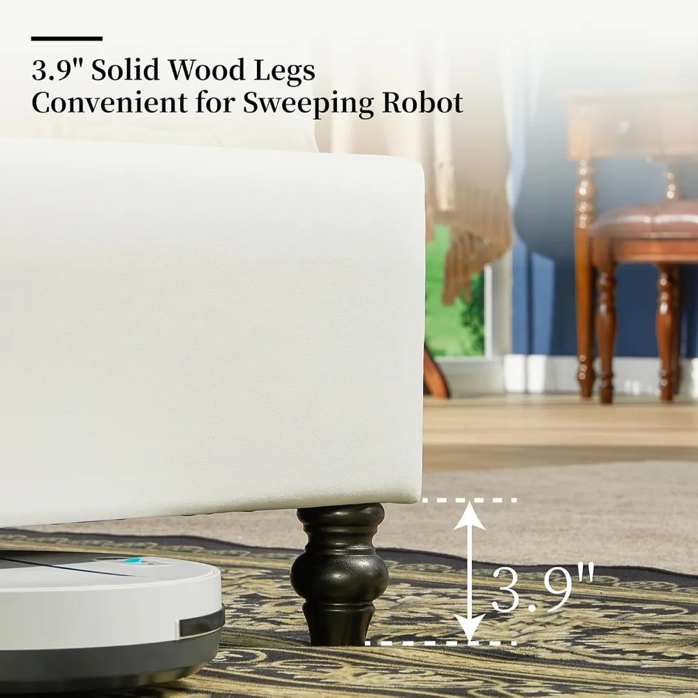 PaPaJet Bed Frame Queen Size Upholstered Platform Bed with 52.8'' Tall Sleigh Headboard, Button Tufted, No Box Spring Needed, Ea - Image 4