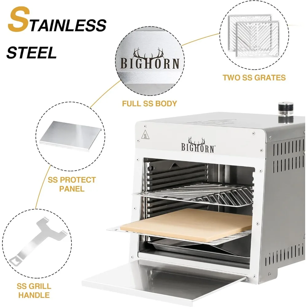 1500°F Small Infrared Propane Gas Grill – Portable Steak Broiler & Sear Station, Outdoor Salamander BBQ with Pizza Stone, Stain - Image 5