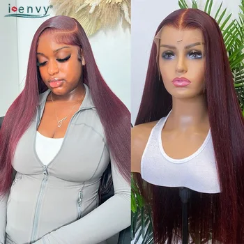 Burgundy 13X6 Hd Lace Frontal Human Hair Wig Bone Straight Wig 13X4 Lace Front Wigs For Women Cherry Red 99J Colored Lace Wigs