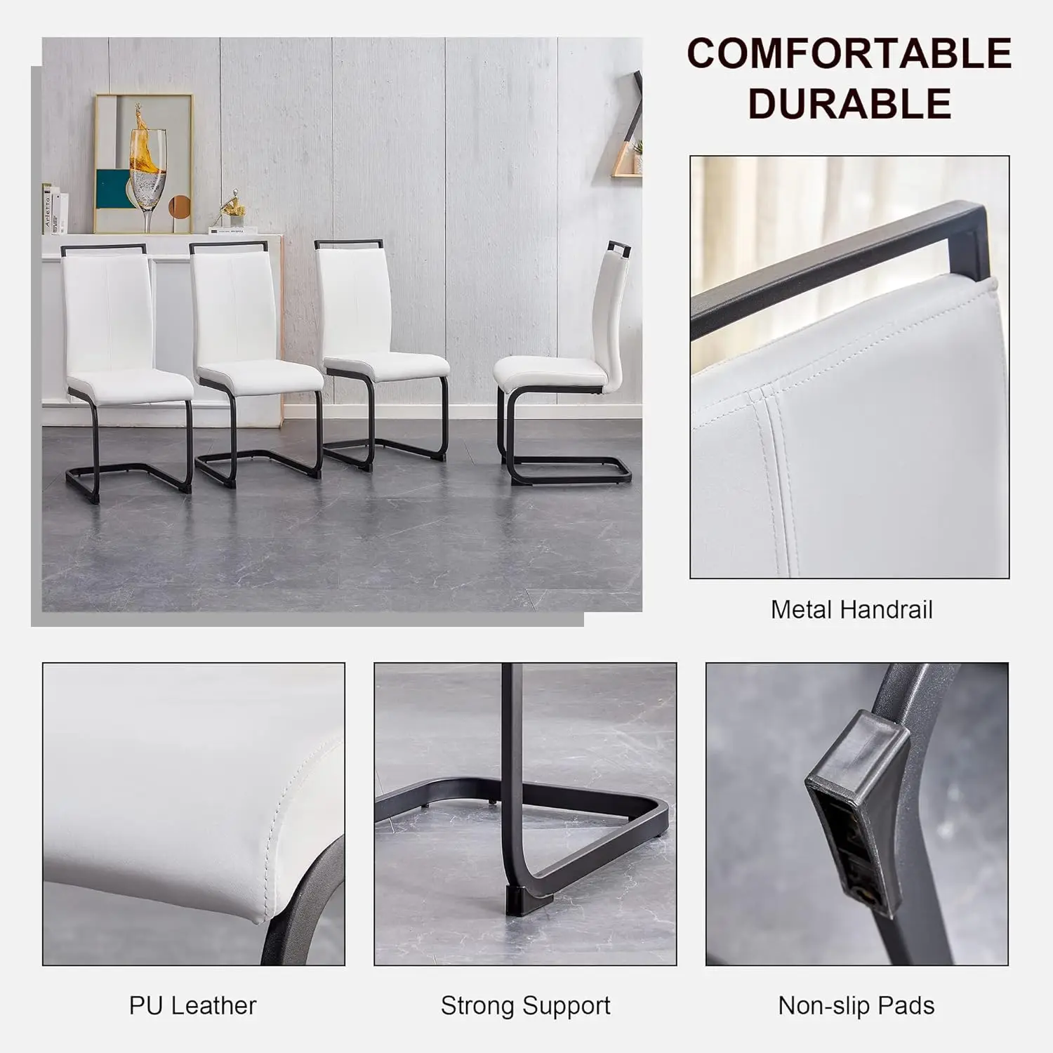 Marble Dining Table Set for 6,Modern Kitchen Table Chair Set for 6,7 Piece Dining Room Table Set,63Rectangular White Faux Marble - Image 6