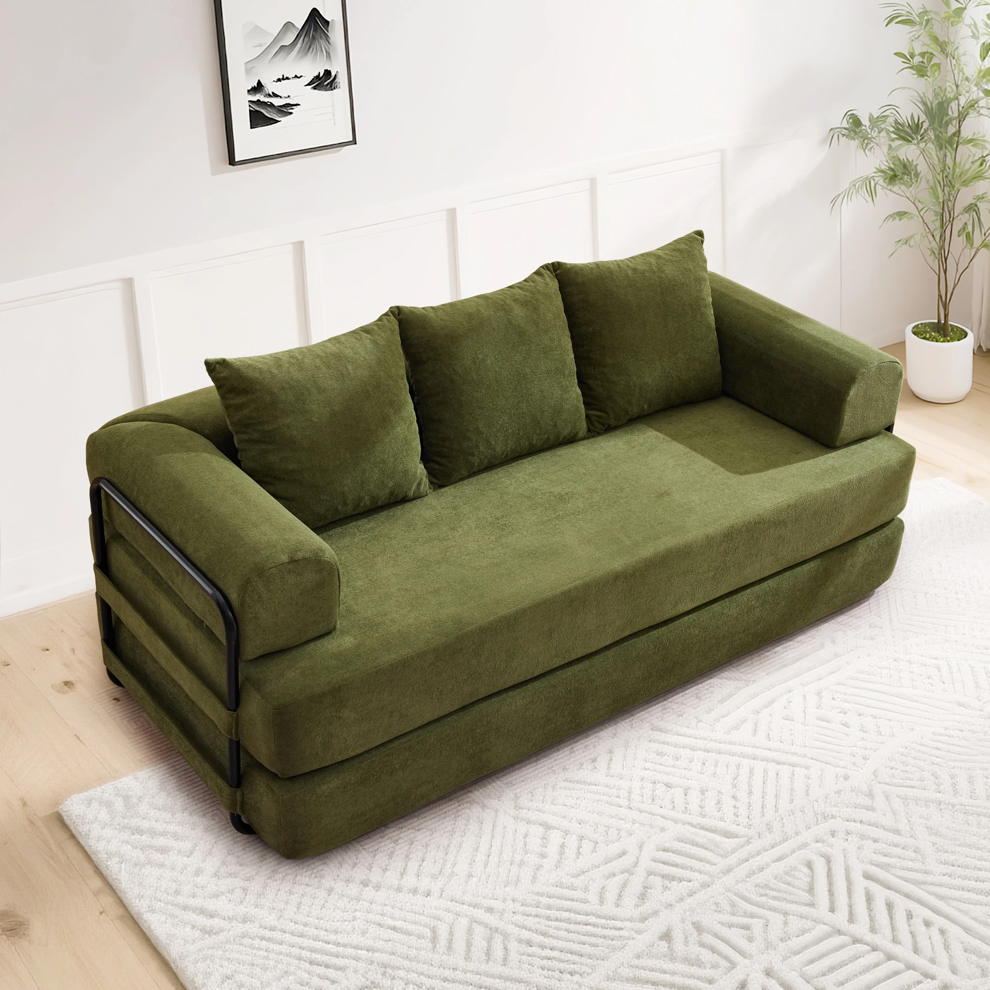 Korser Convertible Sofa Bed with Pillows Modular Floor Sofa with Fixed-Shape Frame Chenille Removable Folding Mattress Couch - Image 2