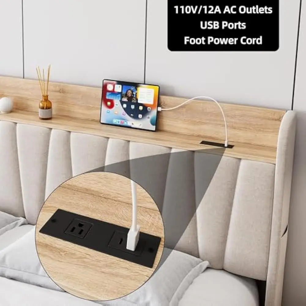 Full Size Bed Frame with Storage Headboard &Charging Station, Metal Platform BedFrame with Large Drawers, No Box Spring Needed - Image 4