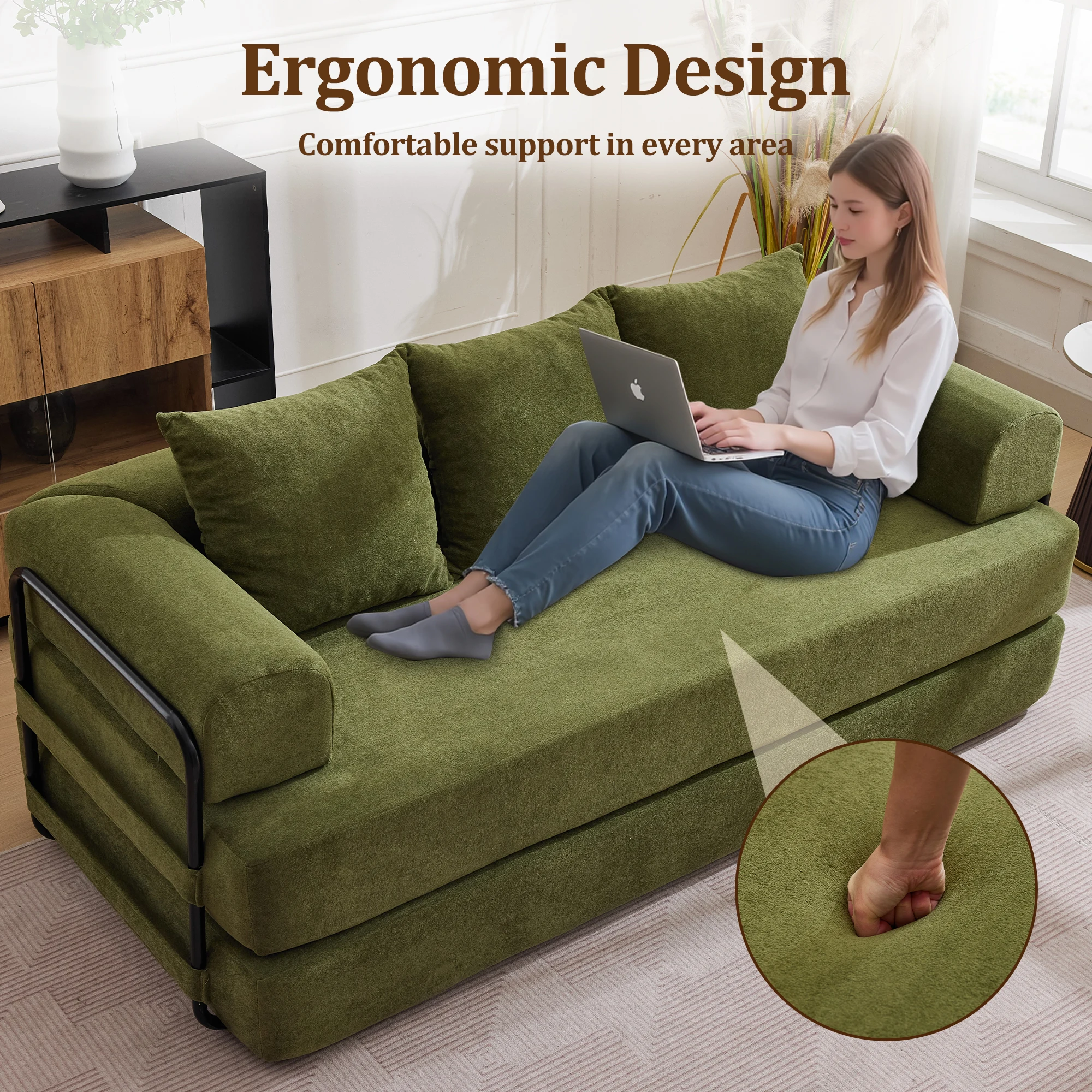 Korser Convertible Sofa Bed with Pillows Modular Floor Sofa with Fixed-Shape Frame Chenille Removable Folding Mattress Couch - Image 5