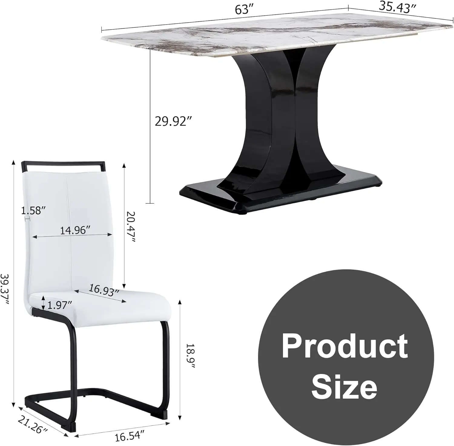 Marble Dining Table Set for 6,Modern Kitchen Table Chair Set for 6,7 Piece Dining Room Table Set,63Rectangular White Faux Marble - Image 4